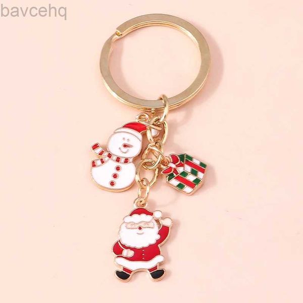 Keychains Lanyards Cartoon Santa Claus Keychains Enamel Christmas Snowman Gifts Box Keyrings For Women Men Car Key Mandbag Pendentids Chains D240417