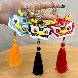 Keychains Lanyards Chinese stijl Awakening Lion Keychain Pendant voor kinderen Backpack Leuke cartoon Dier Nieuwjaar Gift Q240403
