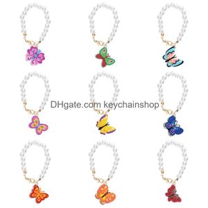 Keychains Lanyards Colorf Butterfly Imitatie Pearl Charm Accessoires voor 40oz kopje en eenvoudige moderne tuimelaar met handvat Sile Key Chai Ottka