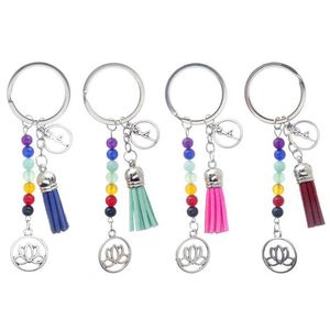 Porte-clés Longes Colorf Chakra Pierre Gland Porte-clés Pendentif Lotus Reiki Guérison Yoga Pierre Précieuse Naturelle Perlé Creative Porte-clés G Dhrwd