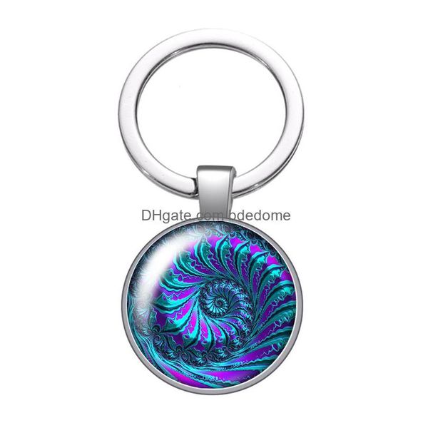 Porte-clés Lanyards Colorf Patterns Rotating Radiant Glass Cabochon Keychain Bag Car Key Rings Holder Sier Plaqué Chaînes Homme Femmes Gi Dhvdu