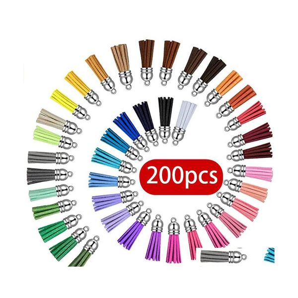 Porte-clés Lanyards Colorf Tassel Pendentif 90pcs Cuir Fringe DIY Fabrication de bijoux pour boucles d'oreilles Bracelet Collier Charms Fournitures Q4 Dhcom