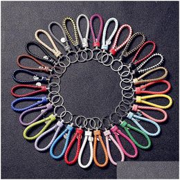 Sleutelhangers Lanyards Cr Sieraden Handgemaakte Pu Lederen Sleutelhanger Gevlochten String Touw Metalen Sleutelhanger Geweven Koord Kettingen Houder Diy Accesso Dhklw