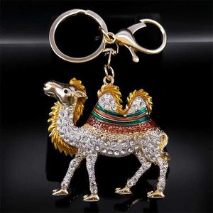 Keychains Lonyards Creative Animal Camel Rhingestone Keychain pour femmes / hommes Couleur d'or Metal Travel Travel Souvenir Keyring Bijoux Llavero ZZZK520 Y240417