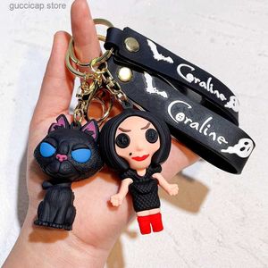 Sleutelhangers Lanyards Creatieve Cartoon Film Film Actie Coraline Figuur Pop Model Schattige Pop PVC Sleutelhanger Ornament Sleutelhanger Hanger Kindergeschenken Y240316