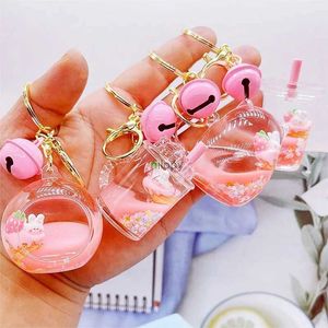 Keychains Lonyards Creative Cherry Blossom Season Girl Heart mignon Float Keychain Huile Drift Bott