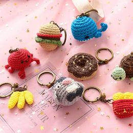 Keychains Lonyards Creative Crochet Hamburger Car Kelechains Cortes à clés de beignet tricotées douées