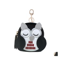 Keychains Lanyards Creative Cute Owl Small Bag Keychain Women Pu Leather Coin portemonnees Fashion Jelly Handtas Girls Card Holder voor K OTM68