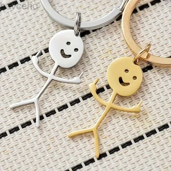 Keychins Lanyards Doodle Creative Keychain simple Color sólido Stickman Stickman de acero inoxidable para mujeres Bag Keys Pendse Pareja Regalo D240417