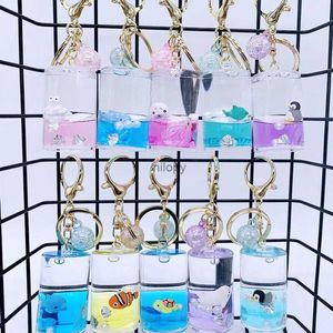 Keychains Lanyards Creative Floating Bottle Cute Key Chain Cartoon Crystal Ocean World Keychain Handtas Hangdoek Vrouwelijke mode -sieraden