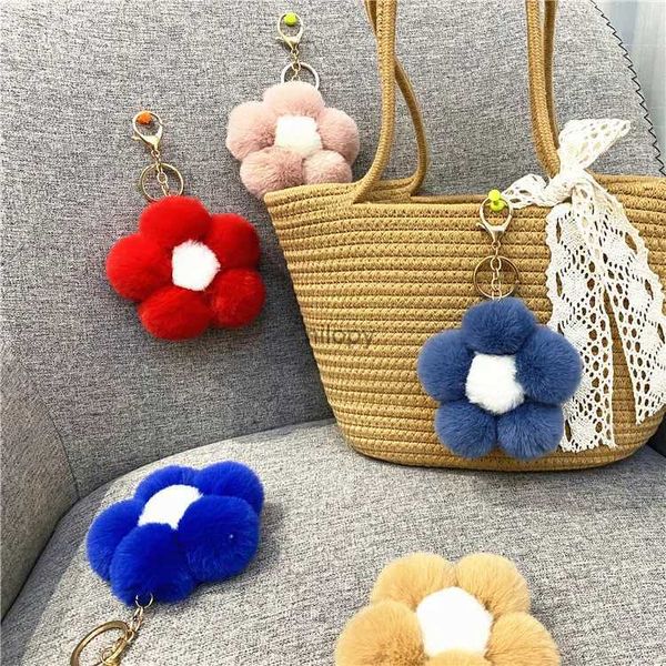 Keychains Lonyards Creative Flower Hair Ball Kelechains Coup Jacle Flower Sac Pendentif Pendre Accessoires de téléphonie Mobine Cédette Kawaii Keychain