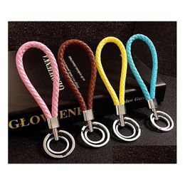 Sleutelhangers Lanyards Creatieve Handgemaakte Dubbele Ring Geweven Leer Touw 15 Colorf Stijl Diameter 2.5Cm En 3.5Cm Drop Levering Mode Dh6Kc