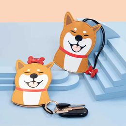 Keychains Lanyards Creative Leather Shiba Inu Car Key Case Cartoon Dog Huishoudelijke Tas Cute Pull Key Cover Men Women Auto Key Storage Bag Cover J240509