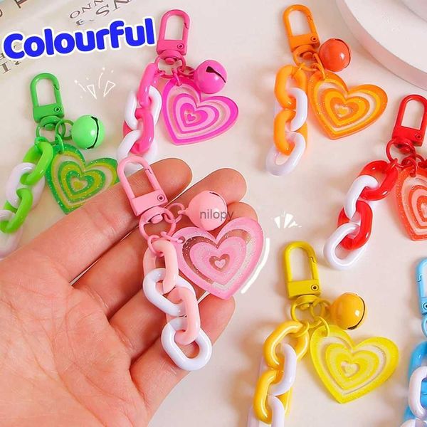 Keychains Lonyards Creative Love Heart Keychain Colorful acrylique Link Link Chain Key Anneau avec Bell Pendant pour les femmes ACCESSOIRES DU CAS D'ÉCTIE DIY