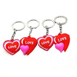 Keychains Lanyards Creative Love Keychain hanger PVC Peach Heart Key Chain Bag Decoratie Keyring Valentijnsdag Geschenkdruppel Delive Dhudj