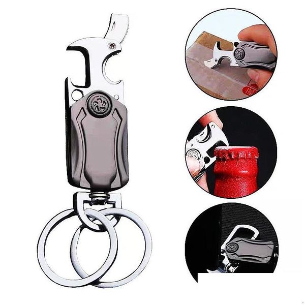 Porte-clés Lanyards Creative Mens Car Keychain Portable Beer Bottle Opener Mtifunctional Metal Mobile Phone Holder Key Chain Drop D Dh1Gz