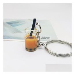 Keychains Lanyards Creative Mini frisdrank sleutelhanger melk thee drankje bubbel sleutelhanging bewegende vloeistof olie druppel decompressie keyfob dh37c