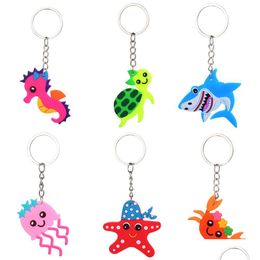 Keychains lanyards Creative Ocean Animal Cartoon PVC Keychain Lage Decoratieve sleutelhanger Kerstcadeau Kerstleutel Aflevering Fashi Dhx3u