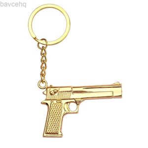 Keychains Lanyards Pistolet créatif Keychain Gold Couleur déserte Eagle Pistol Metal Pendant Carring Cavier Sac à dos Clé Holder Bijoux Accessoires Cadeaux D240417