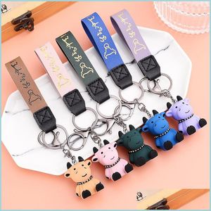 Keychains Lanyards Creative Resin Animal Cow Keychains Persoonlijkheid Cartoon Leuke auto Key Chain Ring Bag Pendant 5 Stlyes Drop Deliv Dhkif