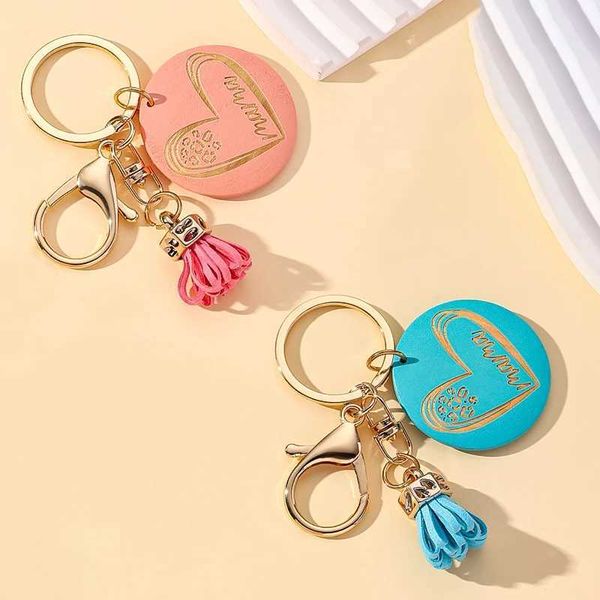 Keychains Lanyards Creative Round Wood Carte Pendre Pendre Mother Motherchain Sac coloré Décoration Car Cavyant Mothers Day Gift Wholesale J240509