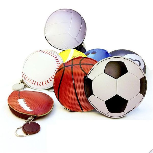 Porte-clés Longes Creative Ballon De Sport Portefeuille Porte-clés Football Basket-Ball Dessin Animé Porte-Monnaie Pour Enfants Pu Poche Changer D'argent Ba Dh6Hi