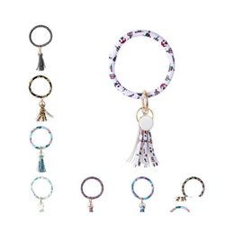 Keychains Lanyards Creative Polslet Keychain Bracelet Bangle Keyring o Circle Key Ring PU Leer Tassel Bracabelets Holder voor WOM DHW9W