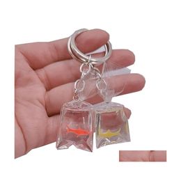 Keychains Lanyards Creativiteit Miniatuurhars Goldfish Charms Kleine vissen in waterzak hanger diy sleutelringen mode -accessoires Dr otefh