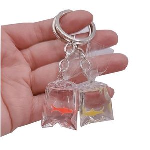 Porte-clés Longes Créativité Miniature Résine Poisson Rouge Charmes Petit Poisson Dans L'eau Sac Pendentif Diy Porte-clés Accessoires De Mode Dr Dhdhz