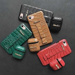 Keychains Lanyards Crocodile Skin en cuir en cuir Écoute de téléphone Str pour l'iPhone X 7 8 6 6s Plus XS Max XR Couverture PU Cuir Case en cuir pour AirPods J240509