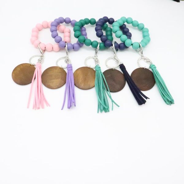 Porte-clés Lanyards Perle transfrontalière en bois perle porte-clés mode personnalité disque gland bracelet porte-clés femme en gros 7RHG