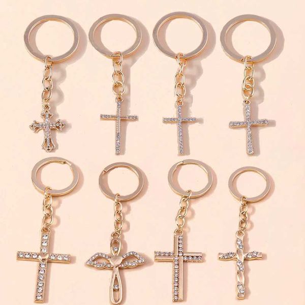 Keychains Lanyards Crystal Cross Keychain Mens Jesus Faith Relig Religious Gift Bag Pends Diy Joyería Accesorios Q240403