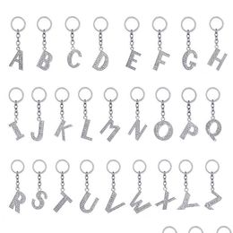 Sleutelhangers Lanyards Kristal Strass Sleutelhanger Sleutelhouder Portemonnee Tas Voor Auto Modieus Schattig Cadeau 26 Engelse letters Ketting Creatief Zink Al Dhtvo