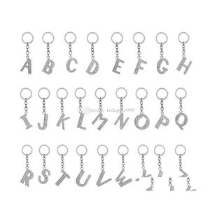 Keychains Lanyards Crystal Rhinestone Keyring Key Holder Purse Tas Tas voor auto Fashion schattig cadeau 26 Engelse letters Chain Creative Zin DHC46