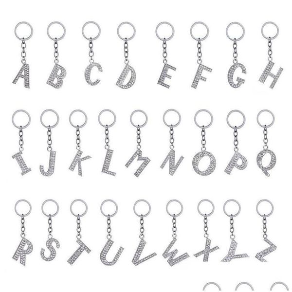 Llaveros Lanyards Crystal Rhinestone Keyring Key Holder Monedero Bolsa para el coche Moda Lindo Regalo 26 Letras inglesas Cadena Creativa Zinc Al Dhlya