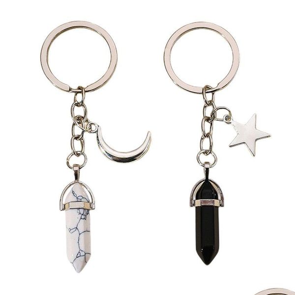 Llaveros Lanyards Piedra de cristal Llavero Estrella Luna Pareja Colgante Regalo del día de San Valentín Entrega de la gota Accesorios de moda Dhqxb