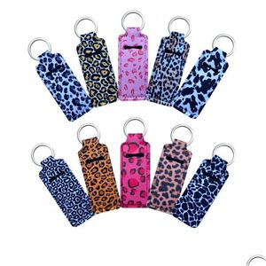Llaveros Cordones Personalizados 20 Estilo Leopard Square Neopreno Chapstick Holder Keychians Handy Lip Balm Lipstick Holders Llavero Pou Dhijz