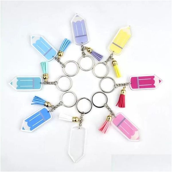 Keychains Lonyards Custom Personnalis Teachers Day acrylique Crayon Keychain Fashion Fashion pour les accessoires de livraison de gouttes d'enseignant DH7it