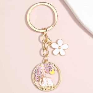 Keychains Lonyards Animal mignon Keychain Fleur Moon Cat Cat Key Ring Enamel Chains Key Amitié Gift For Women Men Handbag Accessoire Bijoux DIY