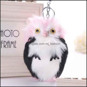 Keychains Lanyards Leuke vogel Owl sleutelhang sleutelhanger Carabiner Imitatie Konijn Haar pluche speelgoed Key Chain Ring Tas Hangt Lkeyhouders DHMPW