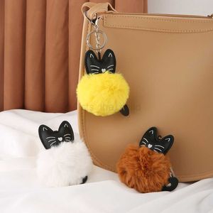 Keychains Lonyards mignon chaton noir Keychain imitation Beaver Rabbit Hair Ball Pendant Cat Plux Doll Sac Ornement pour les dames souvenirs Cadeau