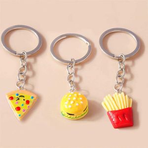 Keychains lanyards schattige cartoon 3d food sleutelhanger hamburger hamburger friet pizza vrouwelijke auto sleutelhouder handtas hanger diy sieraden q240403