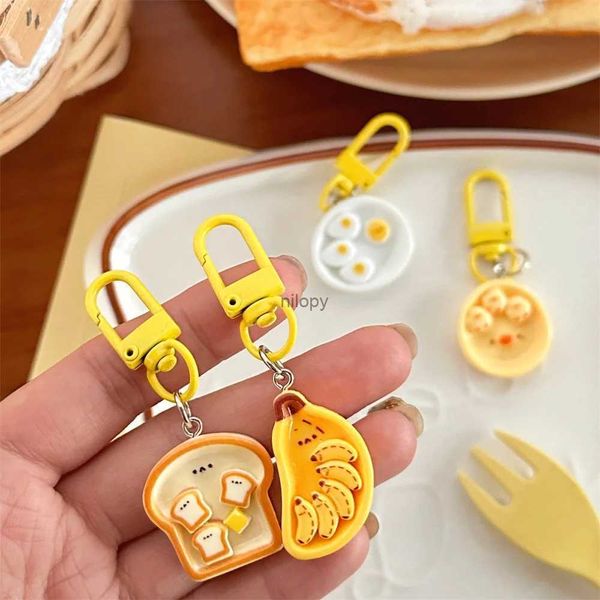 Keychains Lonyards mignon dessin animé poché œuf de pain toast kawaii simulation alimentaire clés pour filles accessoires de sacs à dos