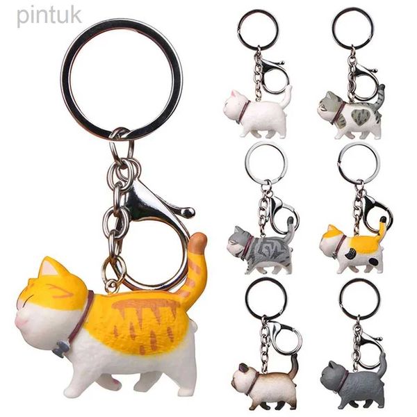 Porte-clés longes mignon chat porte-clés dessin animé animaux pendentifs porte-clés argent couleur chaîne chaton chat porte-clés pour femmes hommes voiture clé décoration cadeau ldd240312