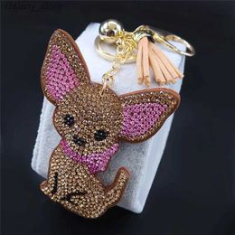 Keychains Lonyards mignons Chihuahua chien Crystal Sac de porte-clés Accessoires pour femmes Gold Couleur Femme Bijoux Llaveros Para Mujer K7326S01 Y240417