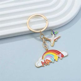 Keychains lanyards schattige kleurrijke email Rainbow Happy Lovely Plane Key Rings For Funny Gift Vrouwen vrienden Souvenir Handtas sieraden Q240403