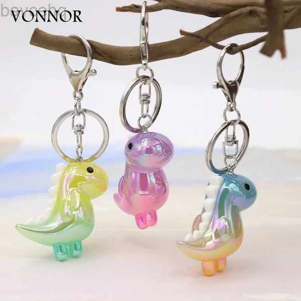 Keychains Lonyards mignon dinosaur Keychain Nouvel Gradient Trendy Couleur acrylique Anime Cartoon Keychain Femmes Bijoux Boys Filles Giade D240417