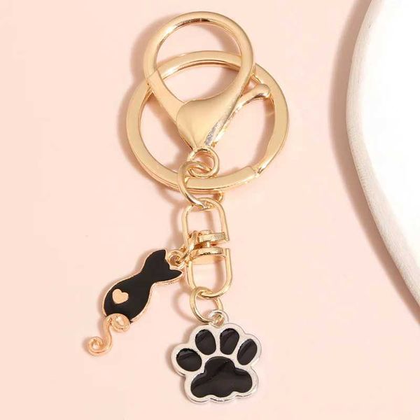 Llaves de llaves lindo esmalte animal keychain corazón gato paw anillo de llave huella de huella regalos de amistad para pareja amantes joyas hechas a mano Q240403