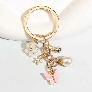 Languinales Linales Lindo Enamelo Keychain Butterfly Flower Pearl Key Ring Mini Star Chains Para Mujeres Girls Diy Joyas hechas de amistad Regalos Q240403