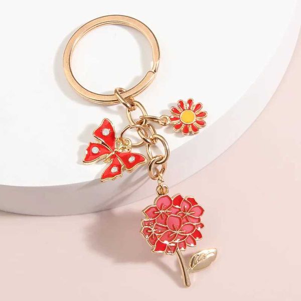 Llaves de llaves lindo esmalte llavero mariposa flor de sol de miel anillo de llaver llave cadenas de perlas regalos para mujeres joyas hechas a mano Q240403
